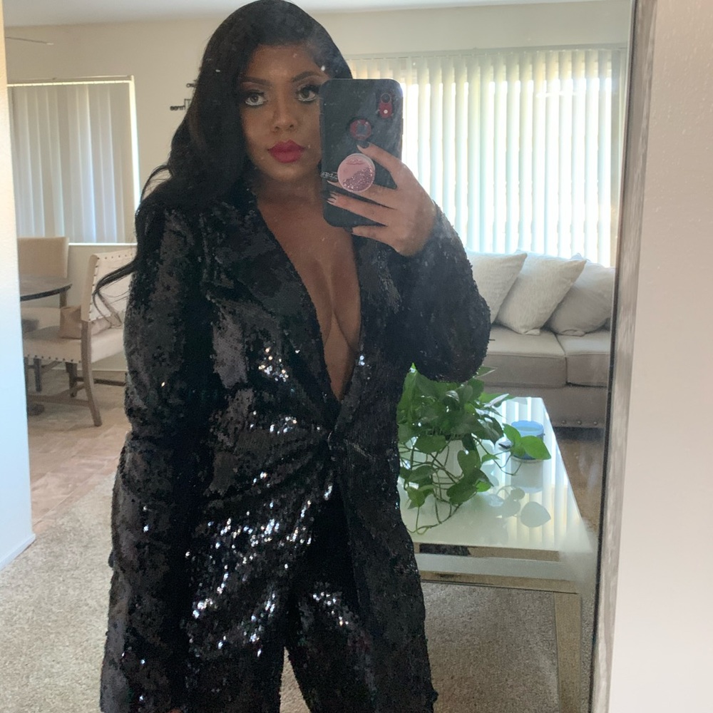 Black sequin pantsuit
